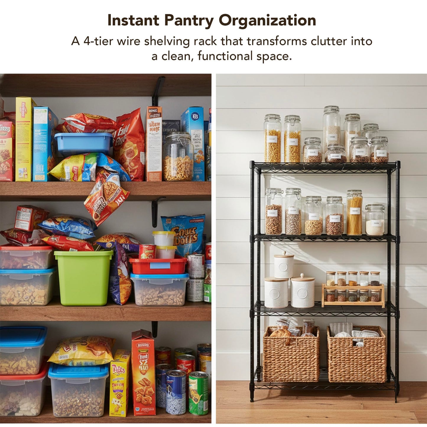 Displays By Jack 4 Tier Wire Shelving Unit Storage Rack, Metal Heavy Duty Utility Organization Units for Products Plant Standing Shelf, Pantry, Garage, Shelf Stand, Black, 14" W x 30" L X 48" H