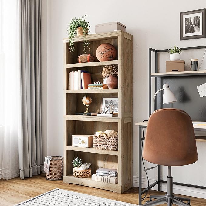 LINSY HOME 5-Shelf Bookcase, Bookshelves Floor Standing Storage Shelves 68 in