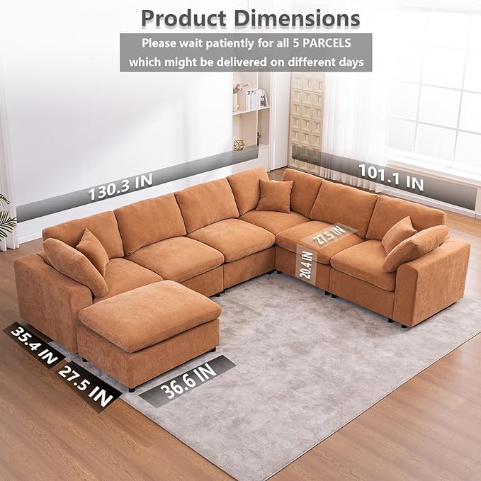 Oversized Modular Sectional Sofa Couch, Large 7 Seater Corner Sofa Modern U