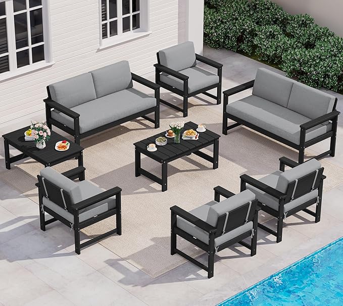 SERWALL 8 Pieces HDPE Outdoor Conversation Sofa Set