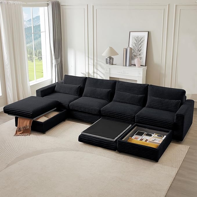 35.3" Corduroy Ottoman with Storage Oversized Ottoman