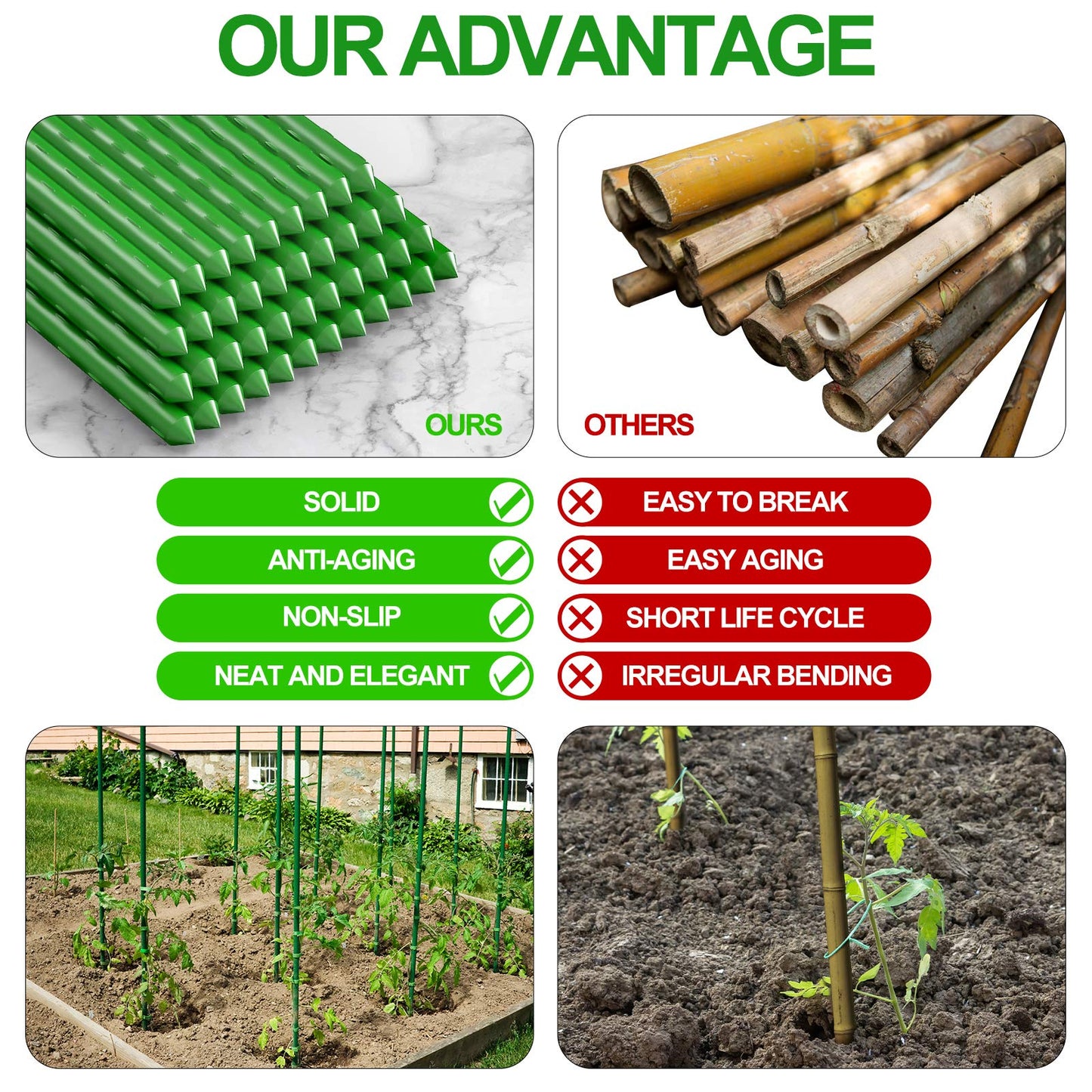 WAENLIR Garden Stakes 48 inch 4ft Sturdy Tomato Stakes, Plant Stakes for Outdoor Plants, Metal Plant Support Sticks for Gardening, Pack of 30