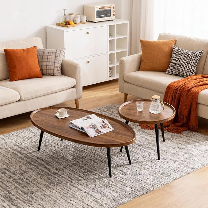 Nesting Coffee Table Set of 2, Walnut Coffee Tables