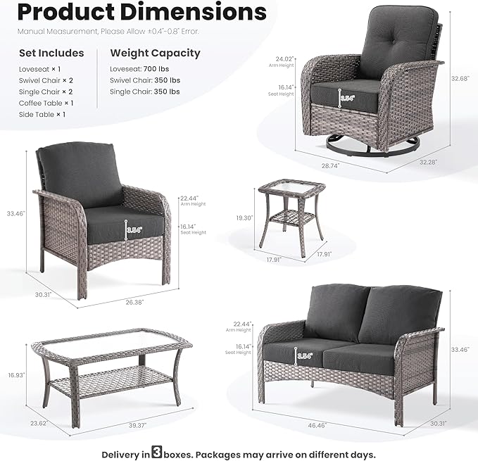 ovios 7-Piece Patio Furniture Set, Outdoor Wicker Sofa