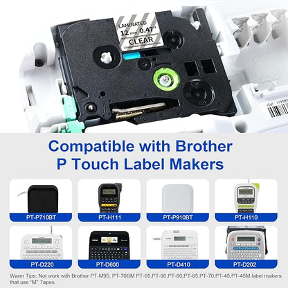 5-Pack TZe-131 Tze Tz Tape 12mm 0.47 Laminated Clear Compatible with Brother P Touch Label Tape Relpace for Brother Label Maker Tape Black on Clear Work for Ptouch PT-D220 PT-H110 PT-D210 PTH100