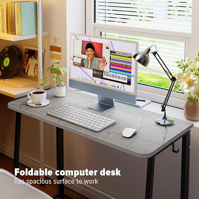 WOHOMO Folding Desk, Small Writing Desk 39.4", Space-Saving Foldable Laptop