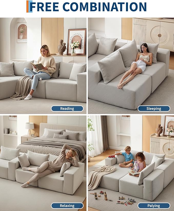 Corduroy Modular L Shape Sofa, Cloud Feel Compressed Sectional Couch