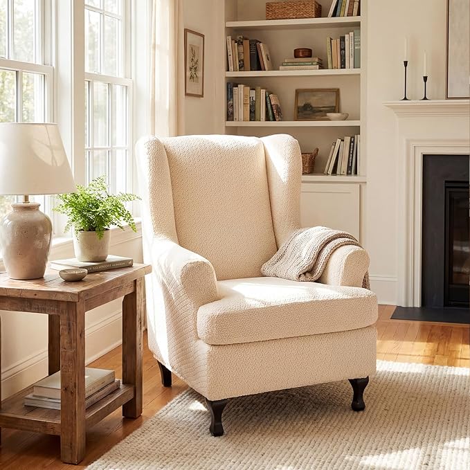 KRFOONN Stretch Wing Chair Slipcovers Jacquard 2 Piece Wingback Chair Covers