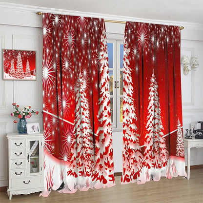 ICMOLYYENLO Christmas Curtains Santa Reindeer Sleigh Christmas Winter Decorative Curtains W42x45 Inch for Kitchen Bedroom Living Room Children's Room Decorative Curtains 2 Piece Set