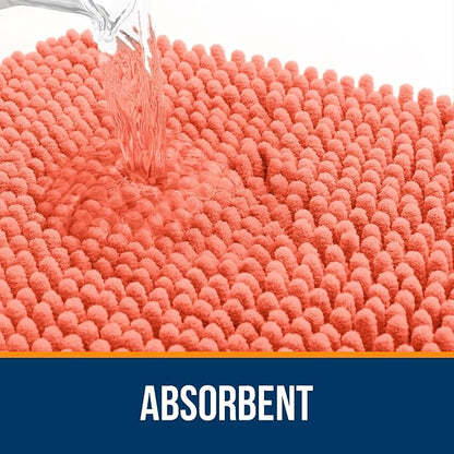 OLANLY Large Bathroom Rugs 44x32, Extra Soft Absorbent Chenille Bath Rugs, Rubber Backing Quick Dry, Machine Washable Bath Mats for Bathroom Floor, Tub and Shower, Home Decor Accessories, Coral