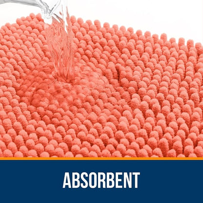 OLANLY Bathroom Runner Rugs 47x17, Extra Soft Absorbent Chenille Bath Rugs, Rubber Backing Quick Dry, Machine Washable Long Bath Mats for Bathroom Floor, Tub and Shower, Home Decor Accessories, Coral