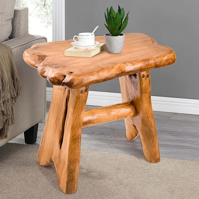 Wood Step Stool, Unique Design Live Edge Wood Stool, Freeform Natural Plant