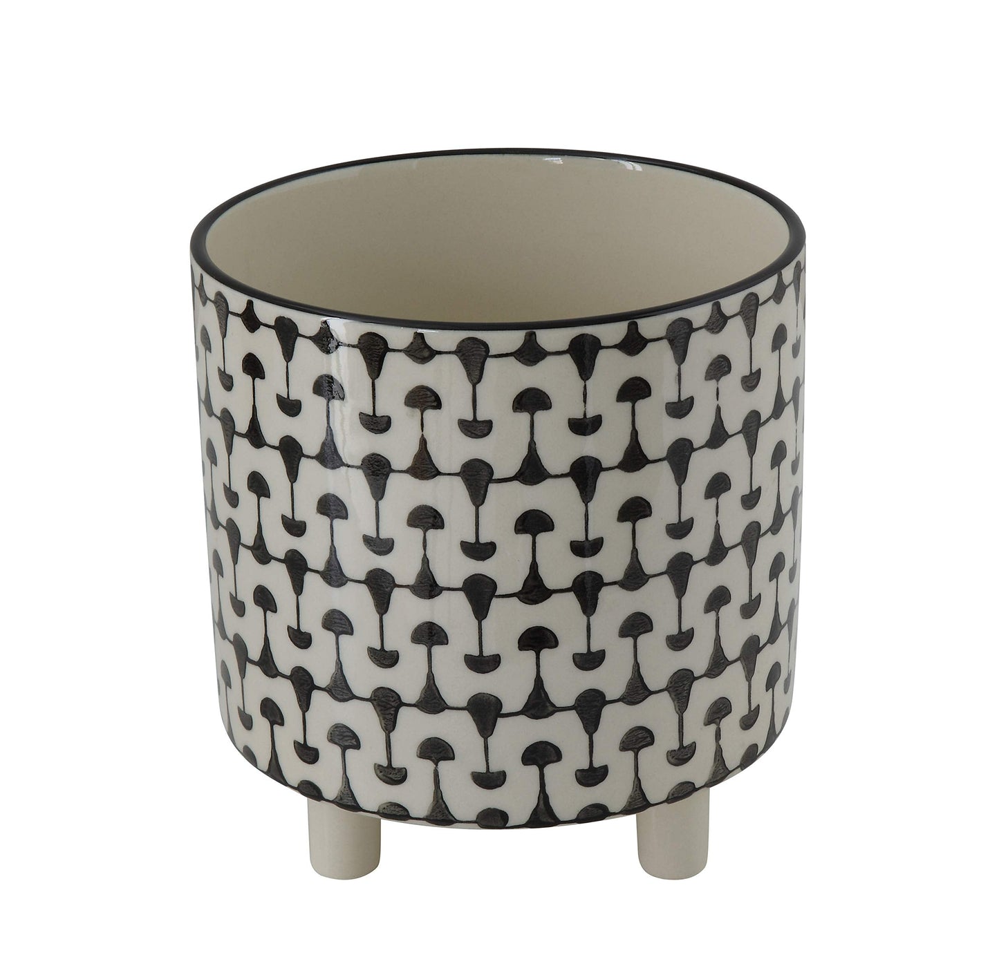 Creative Co-Op Round Stoneware Planters with Geometric Prints, Black and White