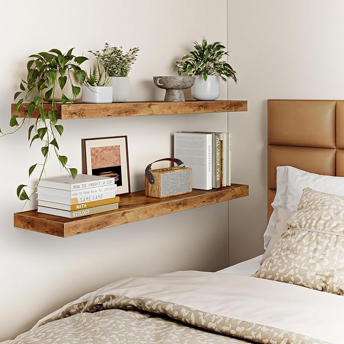Fixwal Wall Shelves, 35.4" Long Heavy Duty Wall Mounted Rustic Wood Shelves