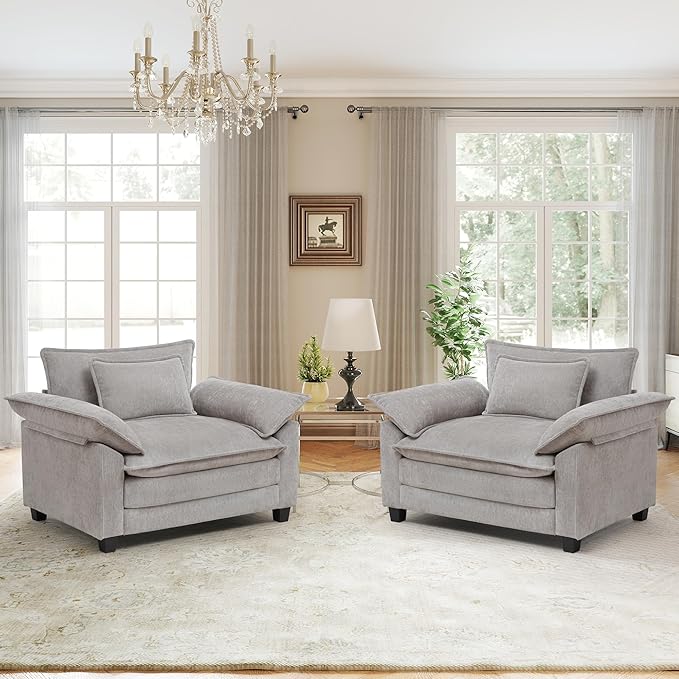 Modern Oversized Accent Chairs Set of 2, Chenille Cloud Sofa Chair