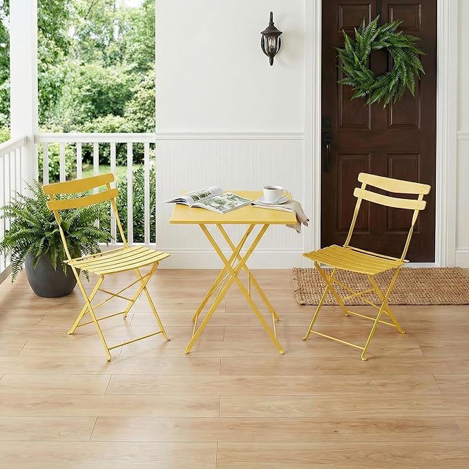GarveeLife 3 Piece Patio Bistro Set, Folding Patio Bistro Table and Chairs Set