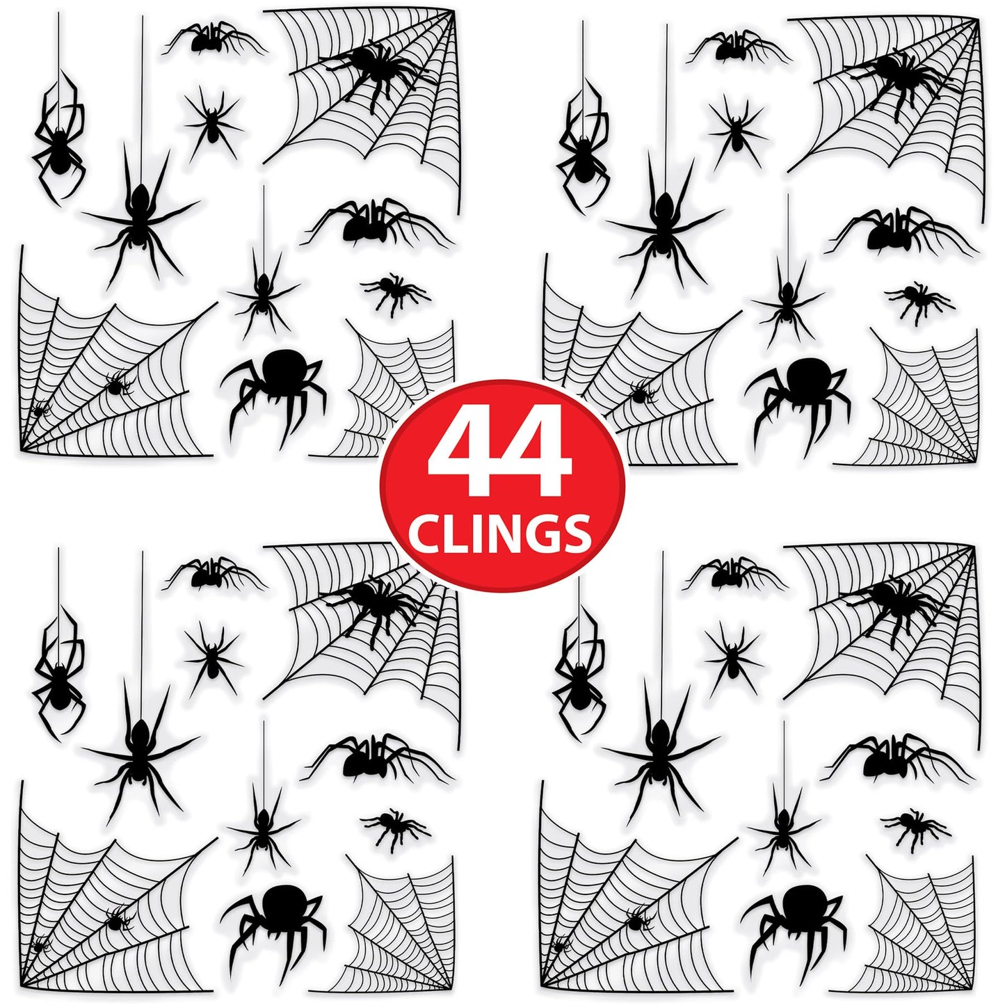 Beistle 4 Sheets (44 Pieces) Black Spider & Web Window Clings - Creepy And Realistic Looking Halloween Decorations For Spooking Up Your Home, Made In USA Since 1900