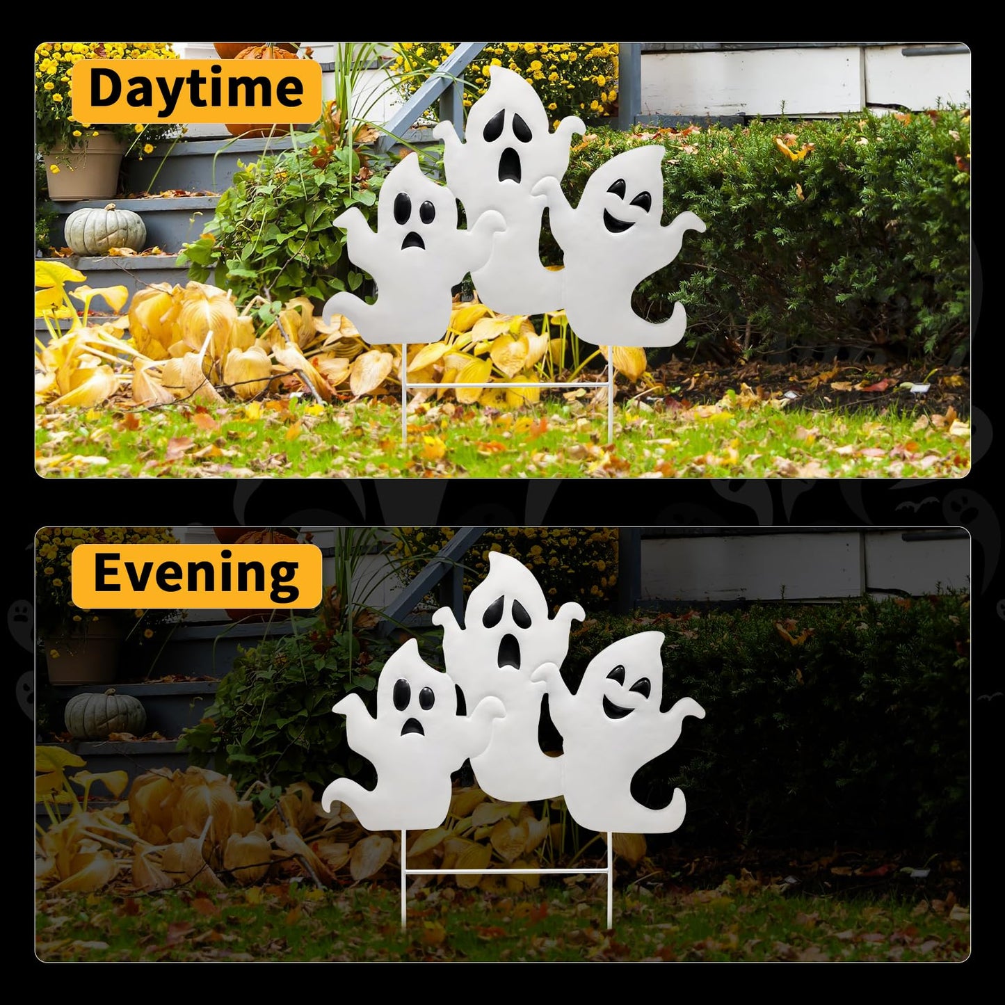 YIYA Halloween Garden Decorations Metal Halloween Ghost Yard Signs with Stake Outdoor Decorations Signs for Lawn Decor Yard Garden Decor