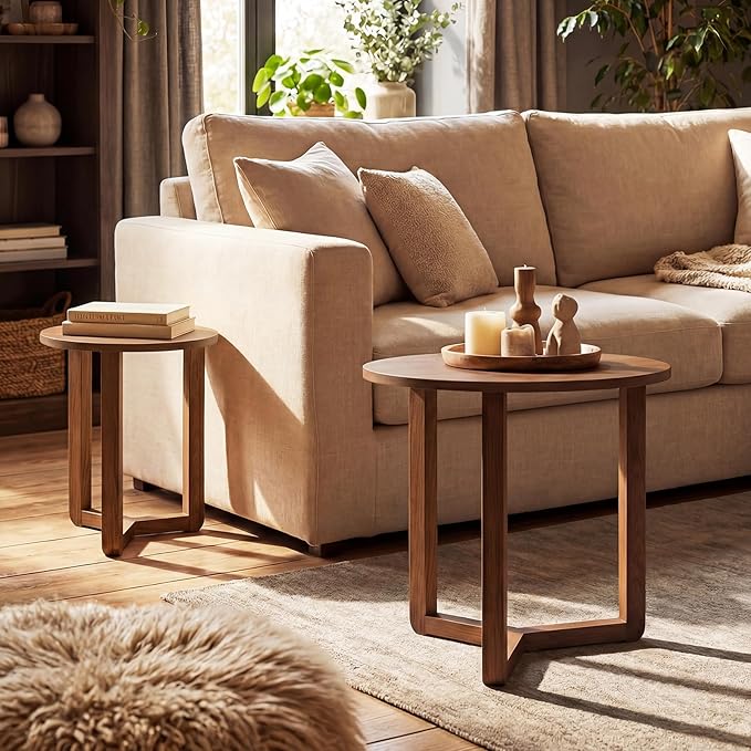 Giantex Round Nesting Coffee Table Set of 2, Wood Nesting End Tables