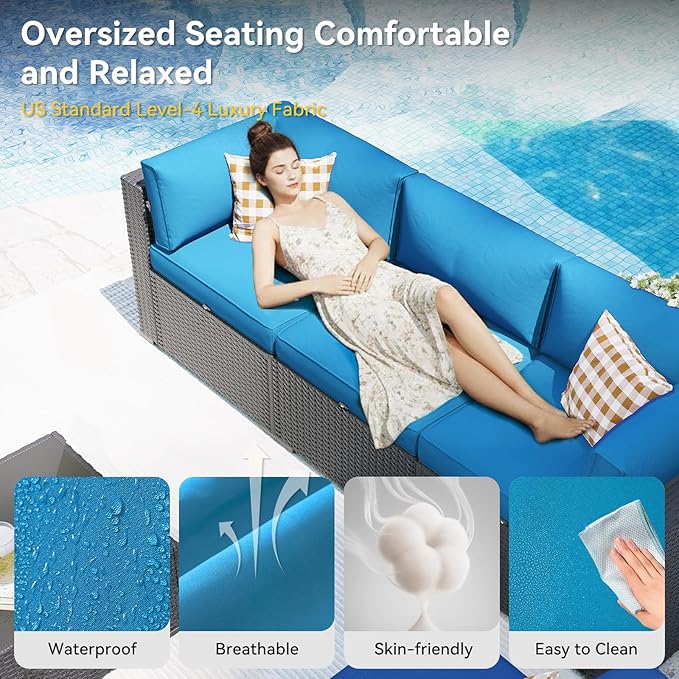 Aoxun Patio Furniture Set with Fire Pit Table, 8 Piece Outdoor Sectional Sofas