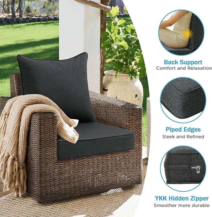Sunbrella Outdoor Deep Seat & Back Cushion Set, 24 x 24 Inch Water Repellent