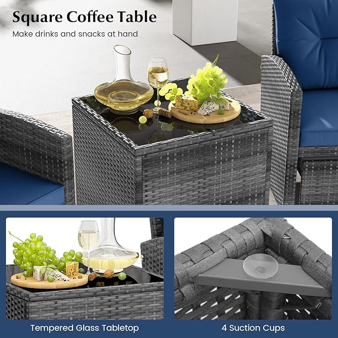 Tangkula 5 Pieces Patio Conversation Set, PE Wicker Rattan Outdoor Furniture Set