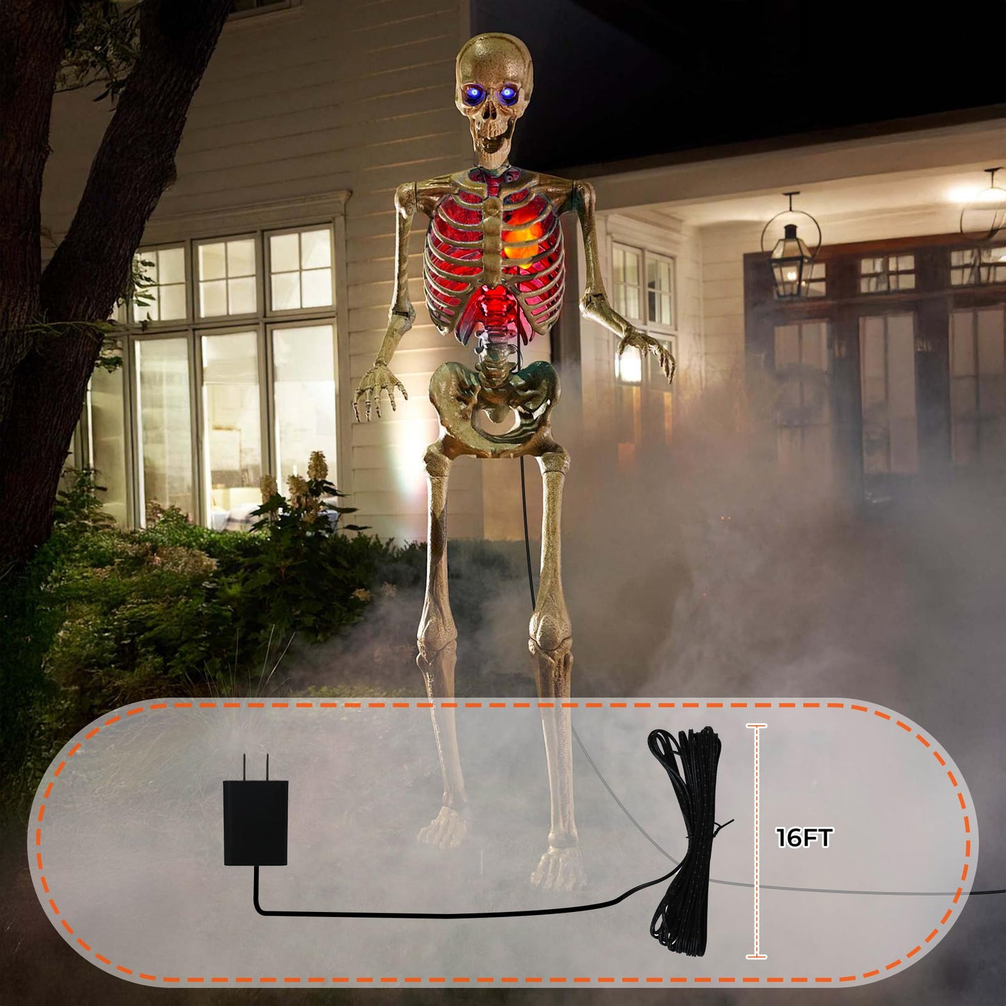 Light Up Valentines Skeleton Heart Decorations, Realistic Beating Heart Lighs, Glow in The Dark Skeleton Lights Plug in with 16.4FT Power Cord for Home Party Decor