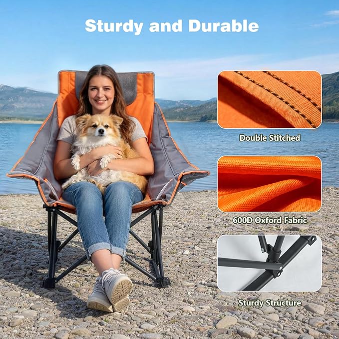 SUNNYFEEL Oversized Rocking Camping Chair 2 Pack, Fully Padded Patio Chair