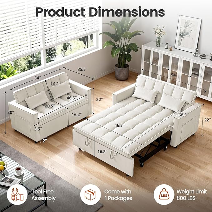 3 in 1 Convertible Sofa Bed, Loveseat Sleeper Sofa