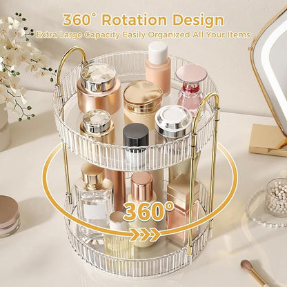 Oifecsie 360° Rotating Makeup Organizer, Large Capacity SkinCare Organizer, 2 Tier Cosmetic Skin Care Perfume Dresser Organizer, Fits Cosmetics, Perfume, Skin Care, Lipstick