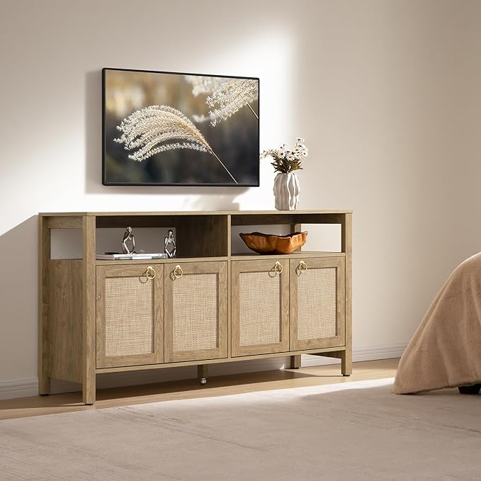 SICOTAS Rattan TV Stand for Television up to 65 Inch