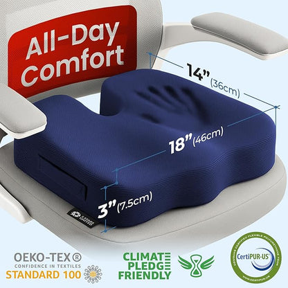 5 STARS UNITED Seat Cushion for Tailbone Pain Relief – Memory Foam Cushion for Coccyx, Hip, Hemorrhoid, Sciatica & Post-Surgery Recovery – Wheelchair, Car, Desk, Gaming & Office Chairs, D Blue