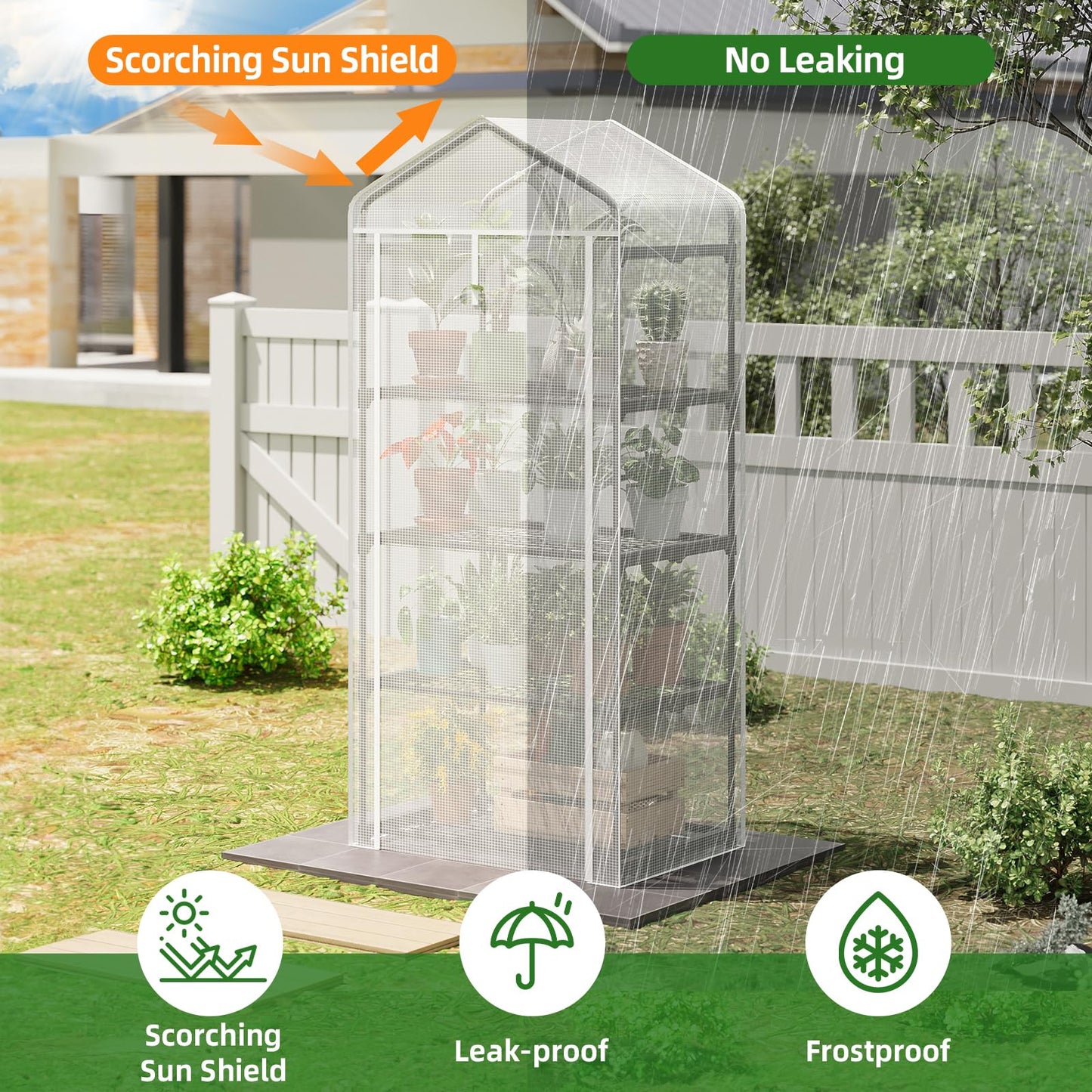 Superlele Mini Greenhouse, Plant Stand for Indoor Outdoor, 27x19x62-Inch Plant Greenhouse, 4 Tier Plant Shelf with Durable PE Mesh Cover, Portable Greenhouse for Seeding, Gardening Gifts