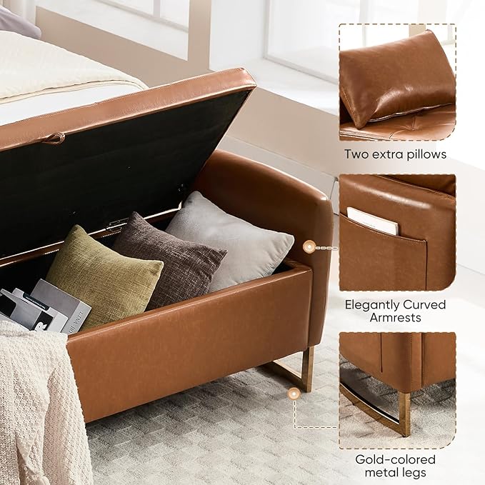 65" End of Bed Storage Bench, Leather Storage Bench