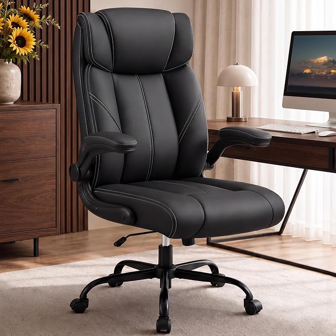 Office Chair, Leather Ergonomic Computer Desk Chair