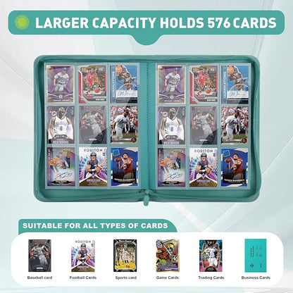 Trading Card Binder 9 Pocket, 360 Pockets Double-Sided Card Album, Premium PU Leather Zipper Card Holder for MTG, TCG, Sports & Game Cards, Must-Have for Collectors（Turquoise）