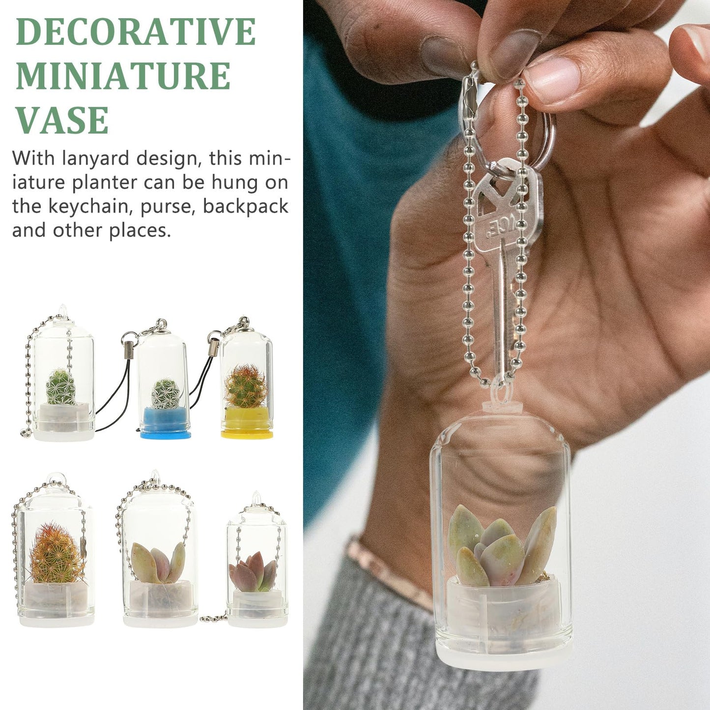 Ipetboom Desk Decor Desk Decor Glass Vase 6pcs Miniature Potted Plants Keychain Clear Terrarium Plant Keychain for Car Key Pendant Backpack Charms Glass Vase Vase
