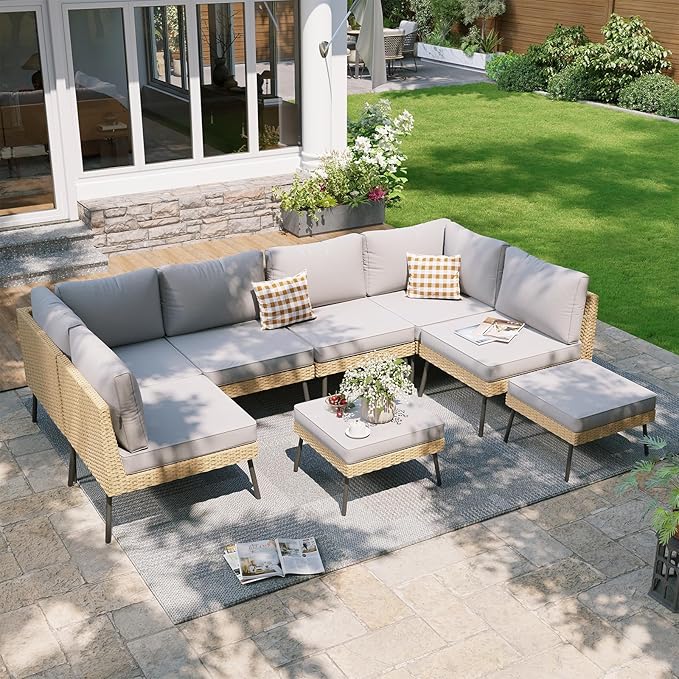 Aoxun 8-Piece Patio Furniture Set, Wicker Outdoor Furniture