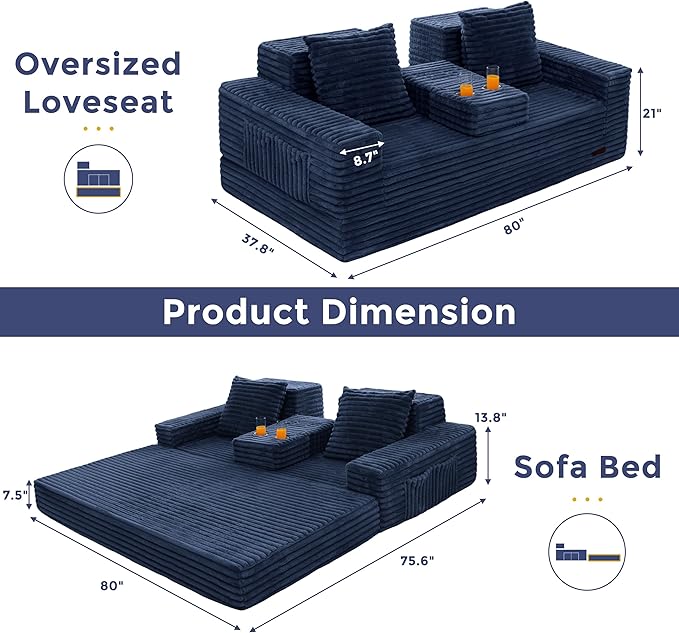 MAXYOYO Loveseat Sofa Bed, Striped Faux Fur Foldable Floor Sofa Couch in A Box