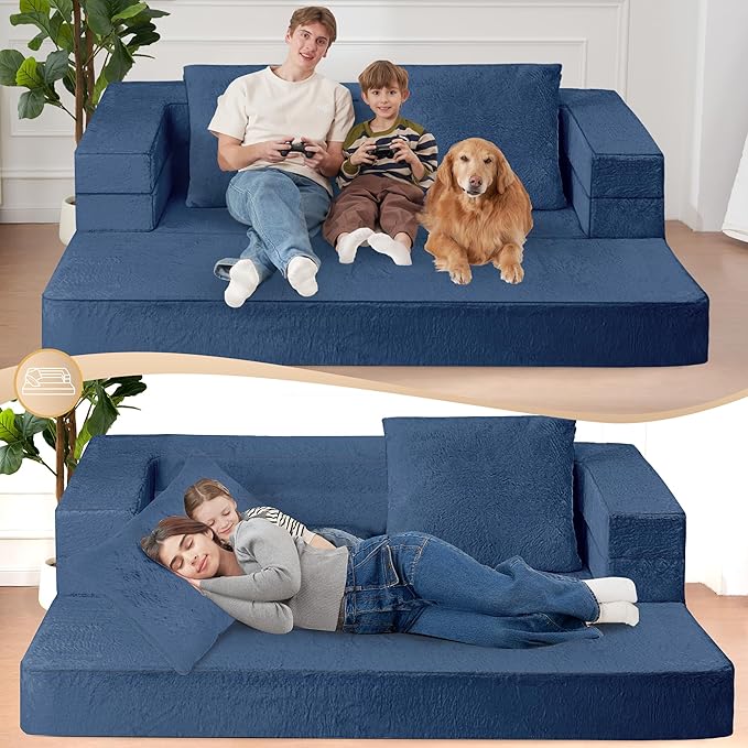 Futon Sofa Bed with Pillow, 3-in-1 Sleeper Sofa Bed with Removable Cover