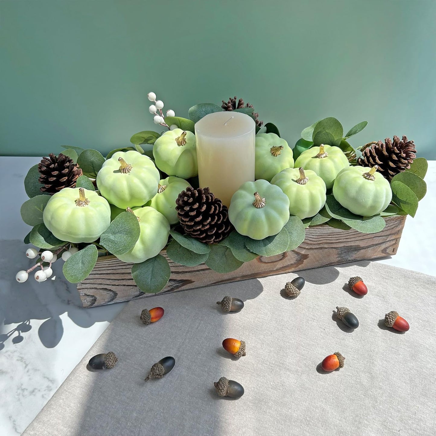 Winlyn 12 Pcs Small Artificial Light Green Pumpkins Decorative 3" Wide for Fall Wedding Baby Shower Halloween Thanksgiving Seasonal Centerpiece Table Mantel Bowl Décor