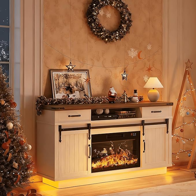 Jocoevol Fireplace TV Stand for TVs up to 65", Electric Fireplace