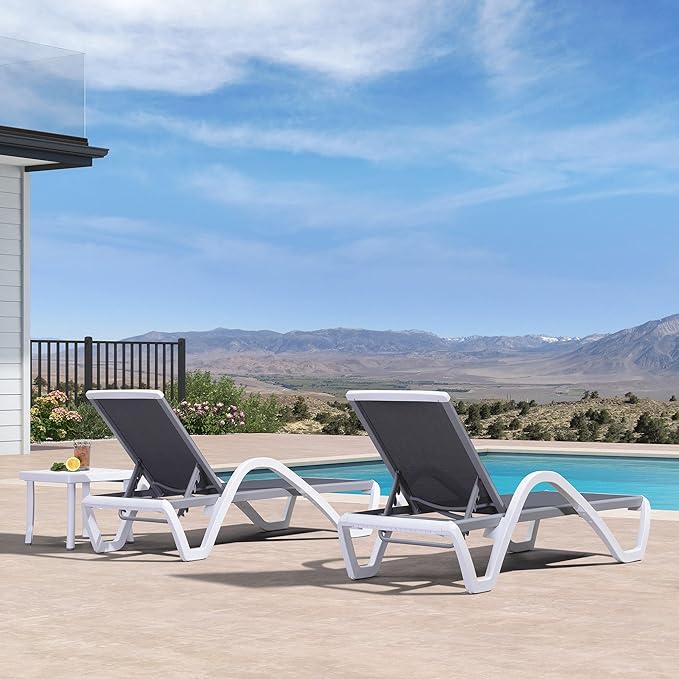 PURPLE LEAF Patio Chaise Lounge Chair Set of 3 Outside Aluminum Plastic