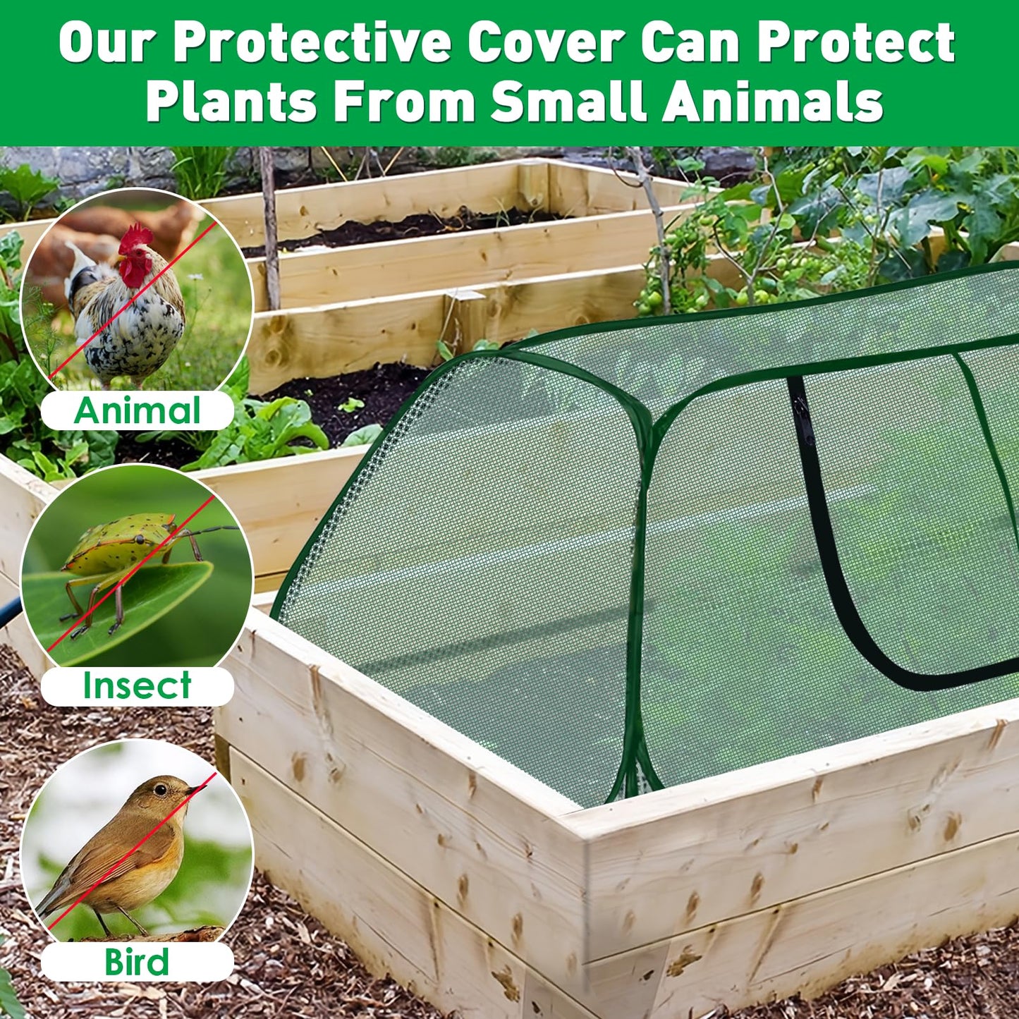 Pop-Up Raised Garden Bed Cover with Zipper Door - 30% Sunblock Garden Netting Crop Cage for Raised Beds, Plant Protector for Vegetables & Seedlings Against Birds, Animals & Insects-45" x 22" x 16"