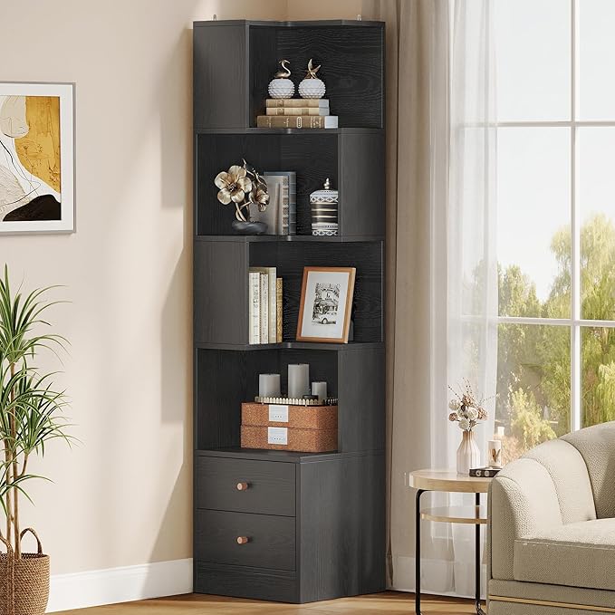 IRONCK Corner Bookshelf, 70.87" Tall Corner Bookcase