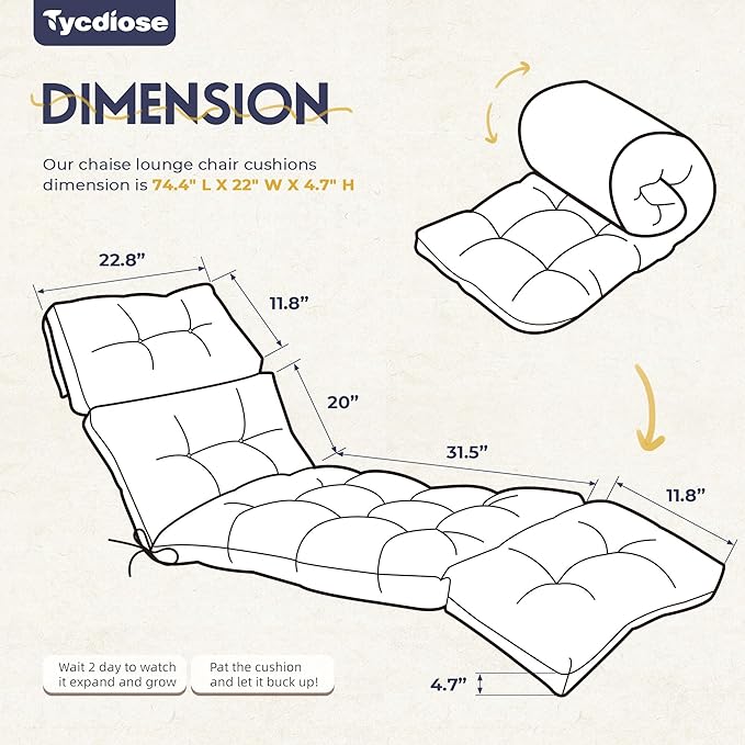 Chaise Lounge Cushions Outdoor Set of 2, 74.4 x 22 x 4.7 Inches Thickened