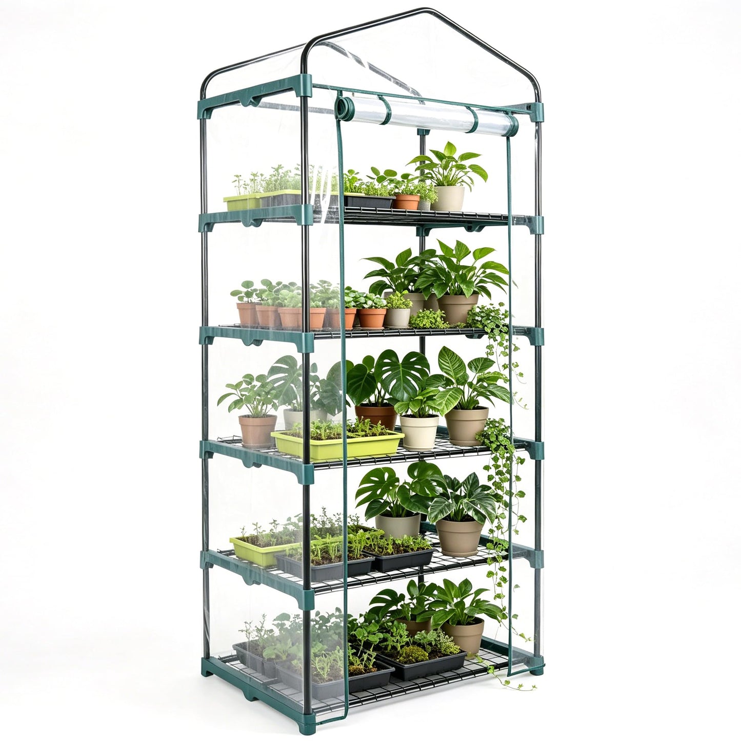 Worth Garden 5 Tier Mini Greenhouse - 75'' H x 27'' L x 19'' W - Sturdy Portable Gardening Shelves with Transparent PVC Cover - Small Porch Green House for Growing Plants Flowers Indoor & Outdoor