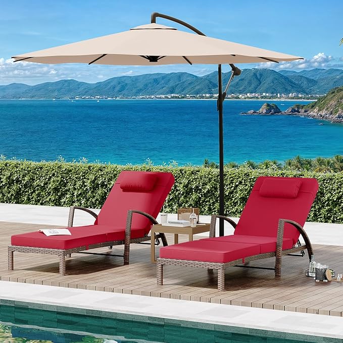 GarveeLife 2-Piece Rattan Patio Folding Chaise Lounge, 5-Position Adjustable