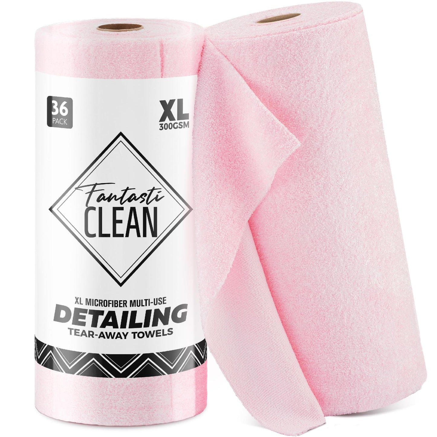 Fantasticlean XL Tear-Away Microfiber Cleaning Cloth Roll, 16'' by 16''- 36 Sheets, Thick & Large Detailing Towels, Ultra Absorbent, Lint-Free Reusable Wipes for All-Around Cleaning (Glossy Pink)