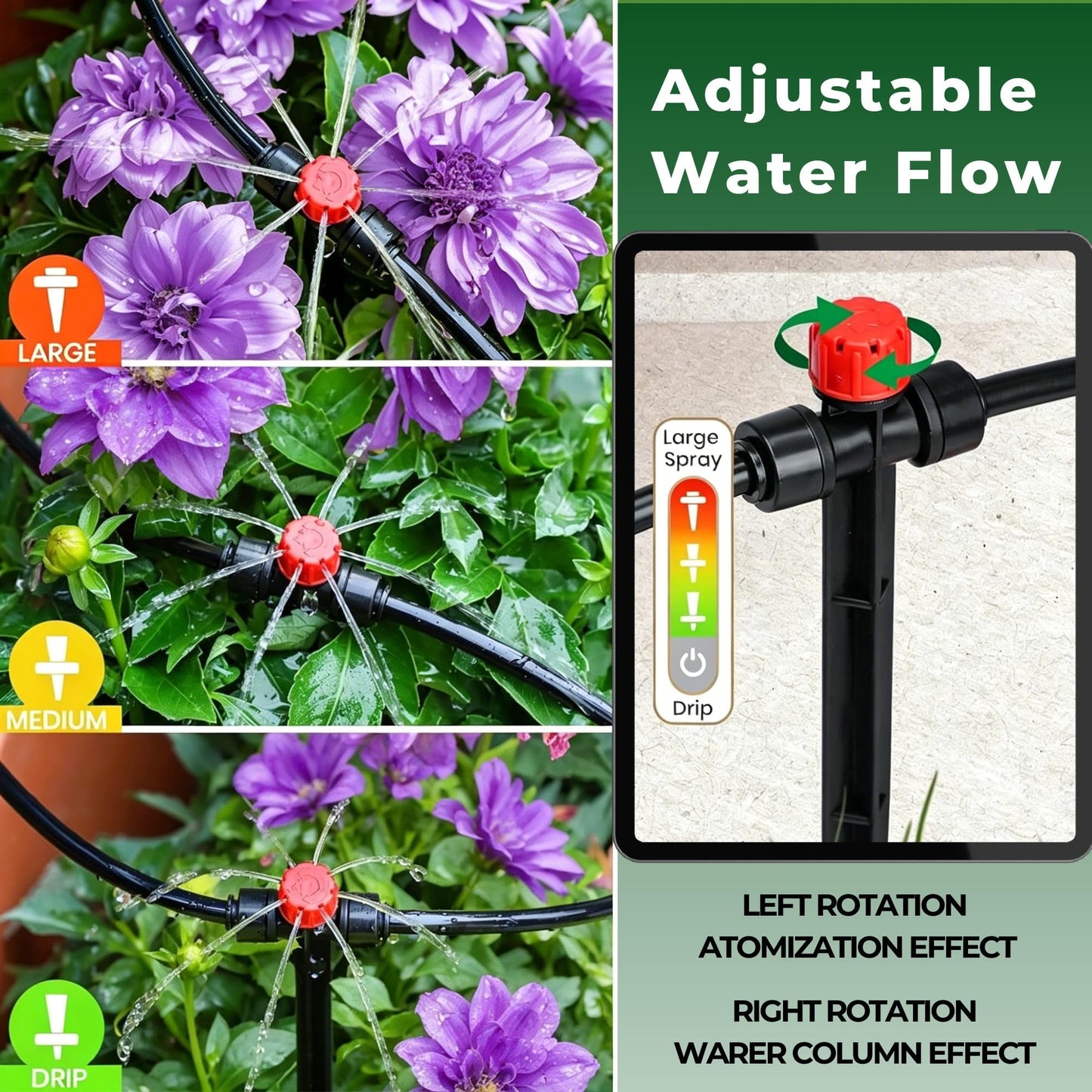 50FT Drip Irrigation System for Starter: Small Garden Quick Connect 1/4" PE Water Tubing Automatic 11Pcs Sprinkler Kit Adjustable Misting Part Watering Hose Outdoor Raised Bed Plants Flower Greenhouse
